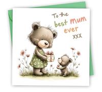 Mother's Day Card. Bears Design. Eco-Friendly. 4pp 150x150mm Size. Mothers Day Card with Envelope. Verse Inside. Printed and Packed in UK.