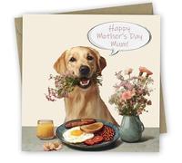 Mother's Day Card. Breakfast Retriever Design. Eco-Friendly. 4pp 150x150mm Size. Mothers Day Card with Envelope. Verse Inside. Printed and Packed in UK.