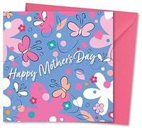 Mothers Day Card. Card for Mum. Butterfly & Daisy Design with Matching Envelope. Size 150x150mm. Ecofriendly. Printed and Packed in UK. Blank Inside.