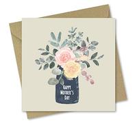 Mothers Day Card. Card for Mum. Flowers in Vase Design with Matching Envelope. 150x150mm. Ecofriendly. Printed and Packed in UK, by Absolutely Yours.