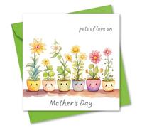 Mother's Day Card. Card for Mum. Potted Flowers Design. Mothers Day Card with Matching Envelope. Size 150x150mm When Folded.