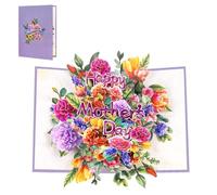 Mothers Day Card, Creative 3D Carnation Bouquet Pop Up Design, Mothers Day Cards for Mum, Realistic Carnation Bouquet, Folded Card with Message Card and Envelope for Mothers Day Occasion