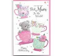 Mothers Day Card For Mum 23 x 15 Cm (9 x 6 inches) For The Very Best Mum In The World Happy Mother's Day Cups Cute