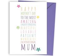 Mothers Day Card for Mum. Colourful Text Design with Matching Envelope. 210x148mm. Ecofriendly. Printed and Packed in UK, by Absolutely Yours.