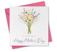 Mother's Day Card for Mum. Wild Flower Bunch Design. Mothers Day Card on textured card with matching Envelope. Size 150x150mm when folded.