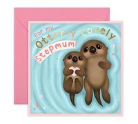 Mothers Day Card for Step Mum -'Otterly Lovely Step-mum' Greeting Card from Son, Daughter - Happy Birthday For Her Step Mother, Women, Ma - Birthday Cards - Comes with Cute Stickers