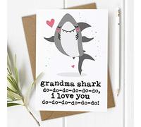 Mothers Day Card Grandma, Mother's Day Card for Nanny Granny Gran Nana, Grandma Shark Birthday Card (Outside Wording: Grandma, I Love You)