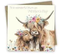 Mother's Day Card. Highland Cow Design. Eco-Friendly. 4pp 150x150mm Size. Mothers Day Card with Envelope. Verse Inside. Printed and Packed in UK.