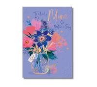 Mother's Day Card, Lovely Mum, Blue and Rose Gold Floral Design with Mason Jar