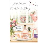 Mother's Day Card with Gin Theme, Floral Design with Balloons and Hearts, 15 x 23 cm