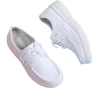 Mother's Day Comfortable Nurse Shoe, Women's Breathable Lace up Leather Comfortable Work Nurse Shoes, Non-Slip Walking Sneaker,White,9.5 UK