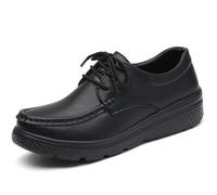 Mother's Day Comfortable Nurse Shoe, Women's Breathable Lace up Leather Comfortable Work Nurse Shoes, Non-Slip Walking Sneaker,Black,9.5 UK