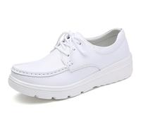 Mother's Day Comfortable Nurse Shoe, Women's Breathable Lace up Leather Comfortable Work Nurse Shoes, Non-Slip Walking Sneaker,White,8.5 UK