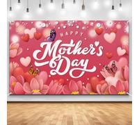 Mothers Day Decorations Backdrop Happy Mother's Day featuring Beautiful Tulips and Elegant Butterflies party and photo backdrop decorations for indoor and outdoor use festive atmosphere 180x110cm.