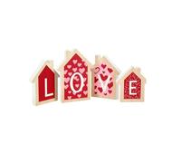 Mother's Day Decorations,Birthday Gifts for Mum,4 Pcs Home Decor 3D Wood House Shape Signs,Table Decor, Red Love Decoration for Living Room Bedroom Office.