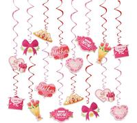 Mothers Day Decorations, Kaluofan 16PCS Mother's Day Hanging Spiral Decorations, Pink Happy Mothers Day Ceiling Window Wall Hanging Decorations Celebrating Mother's Day for Mum Show Your Love for Mum