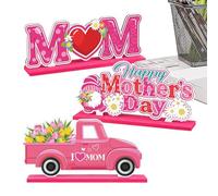 Mother's Day Decorations - Set of 3 Pieces Mom Decorations with Special Design, Wooden Ornaments for Home with Heart, Centerpieces for Bookshelves, Living Room and Celebrations