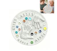 Mother's Day Diy Handprint Gift Kit, Diy Handprint Footprint Stepping Stone Kit, Personalized Family Keepsake Art Gift (Includes 1 Mod,26 Letter Stamps,Colored Stones), for Mom, Grandma (12in)