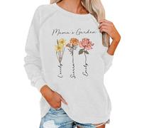 Mothers Day For For Birth Month Sweater Hot Sweatshirt for Women Baggy Long Sleeve Shirt (White, L)