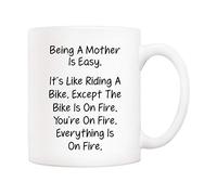 Mothers Day Funny Mom Coffee Mug from Daughter Son, Being A Mother is Easy. Everything is On Fire Cups 11 Oz Funny Coffee Mugs Novelty Ceramic Drinking Cup, Unique Birthday for Mom Mother