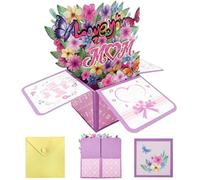 Mother's Day Gift Card, 3D Pop Up Love You Mom Mothers Greeting Card with Envelope and Note Tag Mother's Day Gift Cards for Mom Wife Women Her Daughters