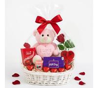 Mothers Day Gift Hamper - I Love Mum Teddy Bear, Chocolates, Candle, Rose Soaps & Greeting Card - Birthday Gifts for Mum, Birthday Hamper for Mother, Thank You Hampers