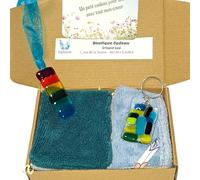Mother's Day Gift Set - Bamboo Make-Up Remover Wipes + Glass Heart Suncatcher + Keyring - Handmade in France - Zero Waste - Blue Tones