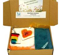 Mother's Day Gift Set - Bamboo Make-Up Remover Wipes + Glass Suncatcher + Keyring - Handmade in France - Zero Waste - Orange Tones