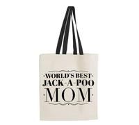 Mother's Day Gift, World's Best Mom, Jack-A-Poo Mom Gifts, Dog Mom Gift, Reusable Bag, Shopping Bag, Tote Bag. (Black Handle)
