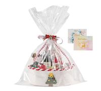 Mothers Day Gifts Basket Hamper Kit Gift Baskets Empty with 2 Greeting Cards | Ribbon | Cellophane, Empty Cotton Rope Storage Basket With Concealed Handle For Christmas Baby Shower Gifts, Birthday