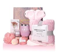 Mother's Day Gifts for Mom Wife Grandma, Get Well Soon Self Care Gifts with Flannel Blanket, Spa Gift Basket Relaxing Rose Care Package, Birthday Valentines Gifts for Women Friends Sis - KUKUPAK