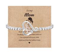 Mothers Day Gifts From Daughter Son Birthday Gifts for Mom Great Gift Best Mom Tennis Zircon Bracelet Woman Heart Charm Crystal Gift for New Mom,Granddaughter, Aunt, adjustable, Brass, zircon gemstone