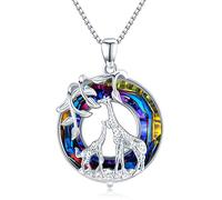 Mother's Day Gifts Giraffe Necklace 925 Sterling Silver Origami Giraffe Head Pendant Necklace Giraffe Gifts for Women Girlfriend Birthday, Crystal, crystal