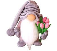 Mother's Day Gnome Doll Decoration, Handmade Tulip Gnome Faceless Dwarf Doll Gift for Her, Elf Character Desktop Gnome Decoration Valentine's Day for Mother Daughter (Grey)