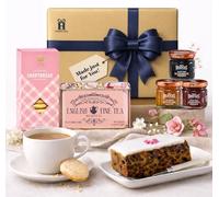 Mothers Day Hamper Tea Gift Set - Hattie's Gifts Afternoon Tea Gift with English Breakfast Tea Tin, Iced Fruit Cake, Shortbread & Assorted Jams - Luxury Food Gift for Mum