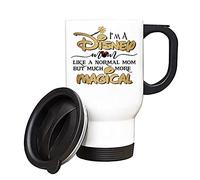 Mothers Day, I Am a Disney Mom Like a Normal Mom But Much More Magical Birthday, Christmas Silver/White Insulated Travel Tea/Coffee Mug. (White)