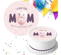 MOTHERS DAY I LOVE YOU 7.5 INCH PRE-CUT EDIBLE ICING CAKE TOPPER DECORATION