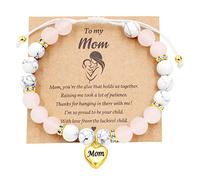 Mother's Day Jewelry,Natural Stone Beaded Bracelet Birthday Gifts for Mom, Mom Heart Charms Adjustable String Bracelets for Mum from Son or Daughter With Massage Card and Box Y3701-4D, Stone, crystal