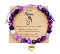 Mother's Day Jewelry,Natural Stone Beaded Bracelet Birthday Gifts for Mom, Mom Heart Charms Adjustable String Bracelets for Mum from Son or Daughter With Massage Card and Box Y3701-4D, Stone, crystal