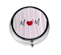 Mother's Day Love Doodle Round Pill Box – Full Wrap Printed Metal Travel Pill Organizer, Compact 3-Compartment Mini Pill Case with Secure Snap Closure – Lightweight Portable Gift for Daily Use