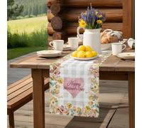 Mother's Day Love Heart Table Runner 36 Inches Long,Table Runners Kitchen Dining Tables Decoration, Pastoral Flower Buffalo Check Tables Runner for Home Party Wedding Dresser Scarf