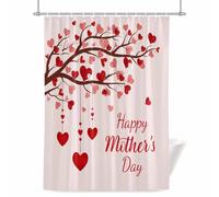 Mother's Day Love Tree Shower Curtain for Bathroom, Happy Mother's Day Red Pink Love Tree Pink Waterproof Cloth Fabric Bathroom Accessories Set with 12 Rust Proof Plastic Hooks, 66” x 72”