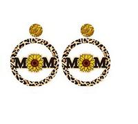 Mother's Day Mama Earrings Wood Sunflower Bear Leopard Print Dangle Drop Earrings Unique Lightweight Butterfly Cow Lightning MOM Letter Earrings for Mom Women Jewelry, Wood, Agate
