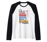 Mother's Day Mom She is Loved Strong Worthy Beautiful Raglan Baseball Tee