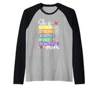 Mother's Day Mom She is Loved Strong Worthy Beautiful Raglan Baseball Tee
