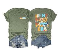 Mother's Day Mom T-Shirt In My Bluey Mom Era Tees Shirt For Women Mama Graphic Tee Tops(Olive Green,L)