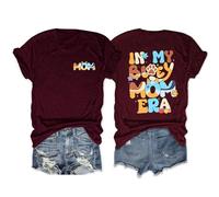 Mother's Day Mom T-Shirt In My Bluey Mom Era Tees Shirt For Women Mama Graphic Tee Tops(Red Wine,XXL)