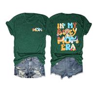 Mother's Day Mom T-Shirt In My Bluey Mom Era Tees Shirt For Women Mama Graphic Tee Tops(Vintage Green,L)