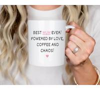 Mothers Day Mug Gifts for Mum Grandma, 330ml Funny Mum Mug Mothers Day Gifts Coffee Mug from Daughter Son Presents for Mummy Birthday - Best Mum Ever! Powered by Love, Coffee and Chaos!