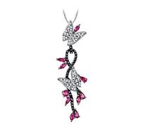 Mothers Day Necklace, Necklace Sterling Silver Chain Silver Butterfly Crystal Created Ruby Pendant Necklaces